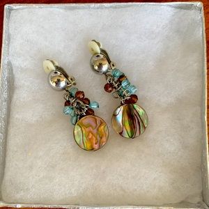 Vintage clip on dangle abalone shell earrings